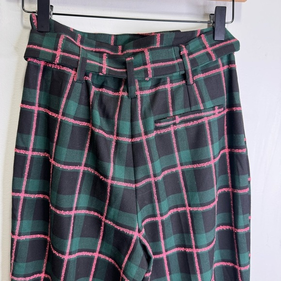 Topshop Plaid Check Paperbag Waist Belted Trouser Size 4 - Picture 9 of 13